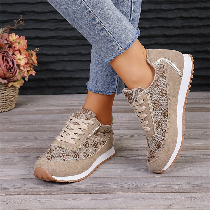 Flower Print Lace-up Sneakers Casual Fashion Lightweight Breathable Walking Running Sports Shoes Women Flats - ARCHSHOPE