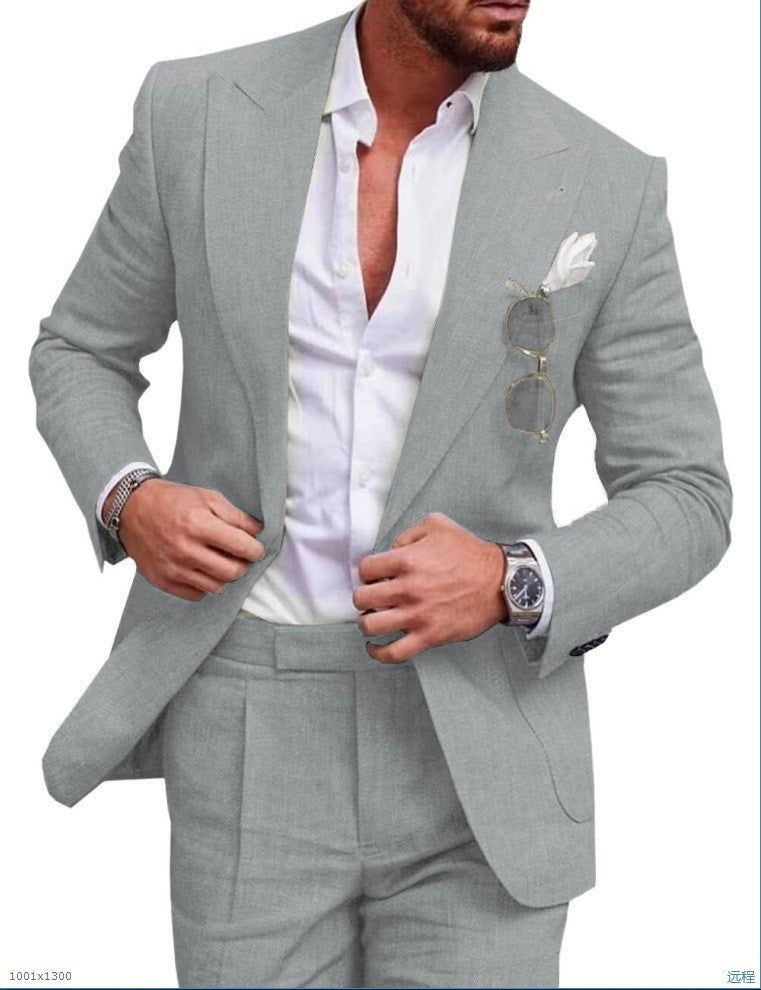 Men's Large Single Row One Button Solid Color Suit Two-piece Set - ARCHSHOPE