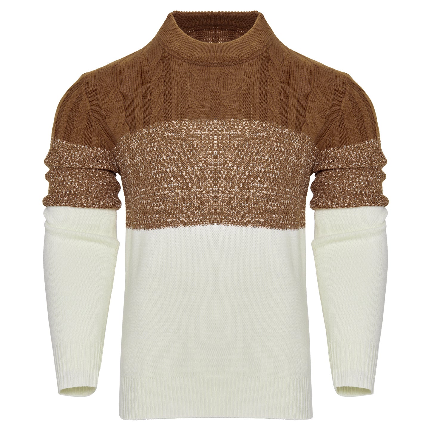 Men's Casual Color Block Long Sleeve Cable Knit Pullover Sweater - ARCHSHOPE