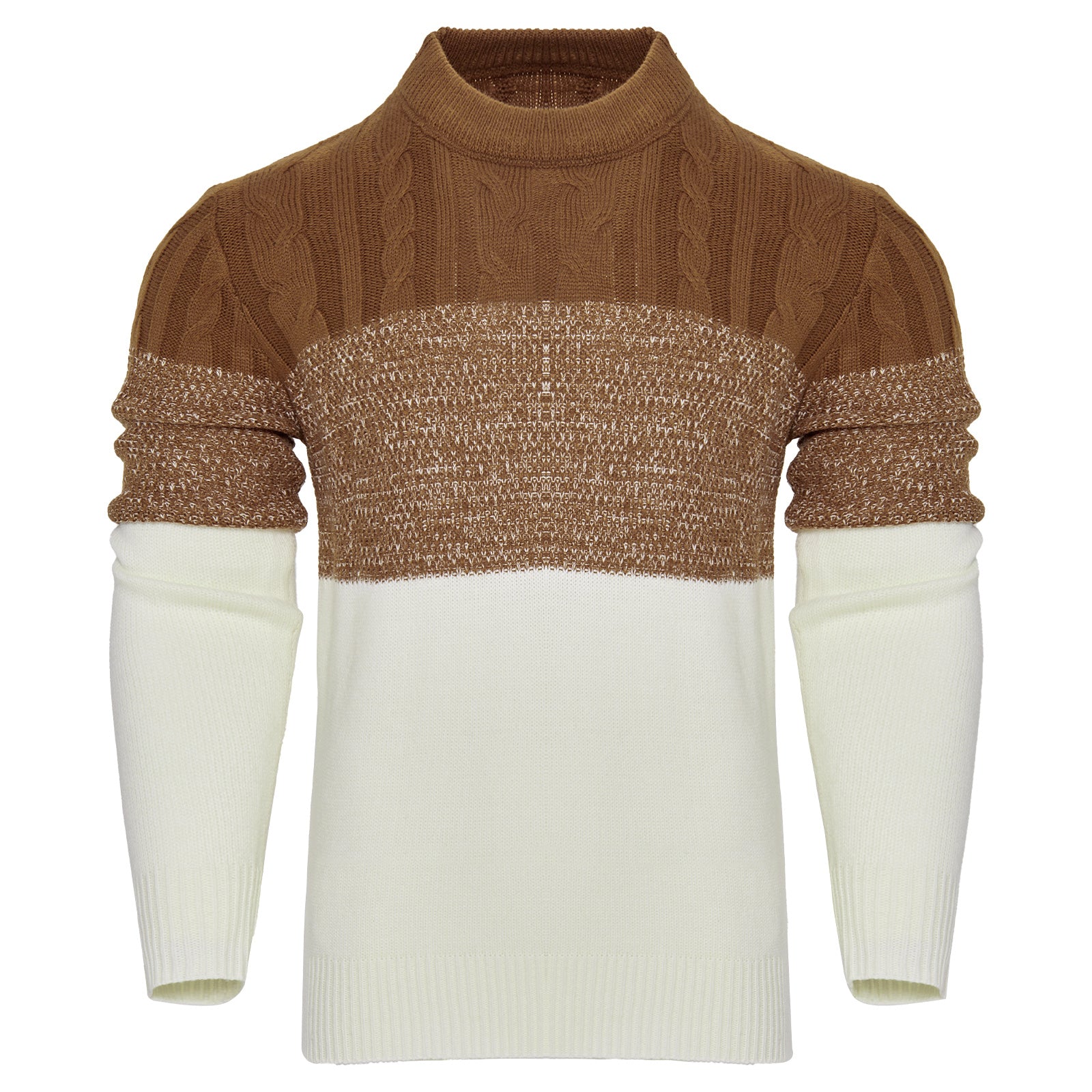 Men's Casual Color Block Long Sleeve Cable Knit Pullover Sweater - ARCHSHOPE