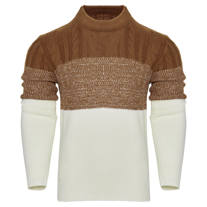 Men's Casual Color Block Long Sleeve Cable Knit Pullover Sweater - ARCHSHOPE