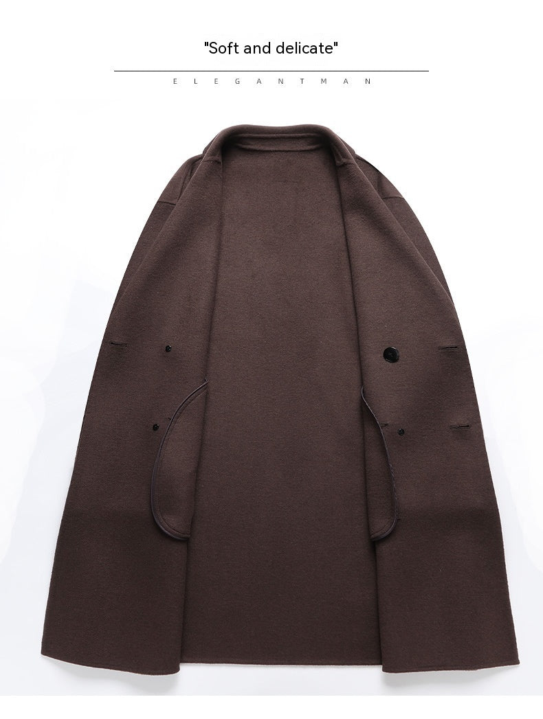 Manteau d'hiver en laine double face pour homme, mi-long, décontracté, épais