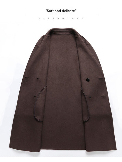 Manteau d'hiver en laine double face pour homme, mi-long, décontracté, épais
