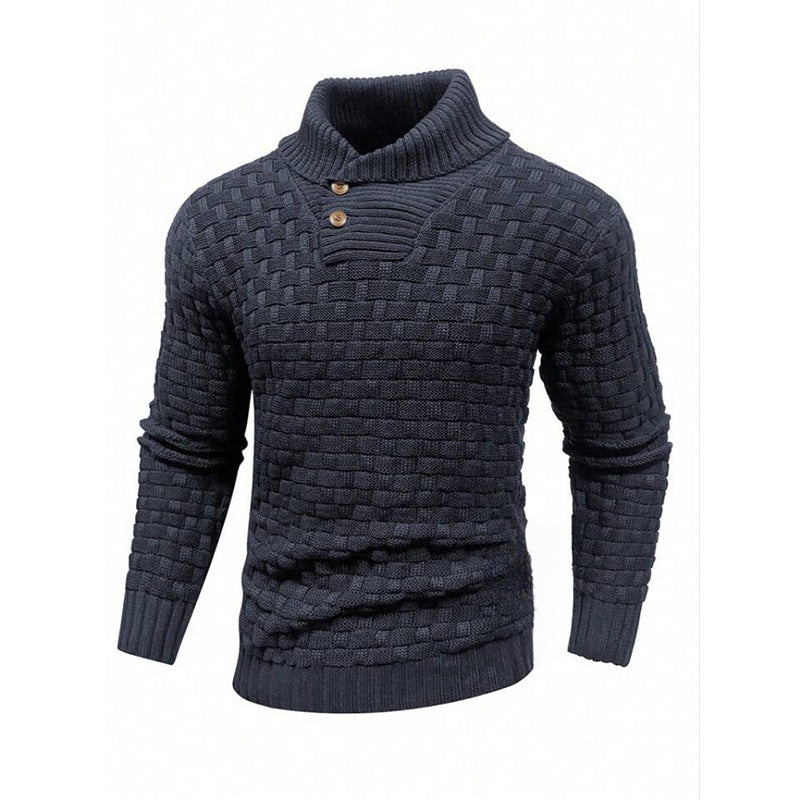 Men's Slim Turtleneck Sweater With Button Design Fashion Casual Solid Color Pullover Top Clothing - ARCHSHOPE