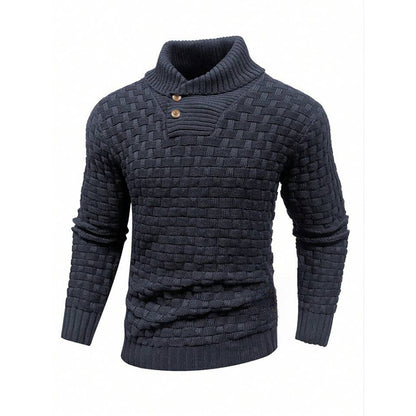 Men's Slim Turtleneck Sweater With Button Design Fashion Casual Solid Color Pullover Top Clothing - ARCHSHOPE