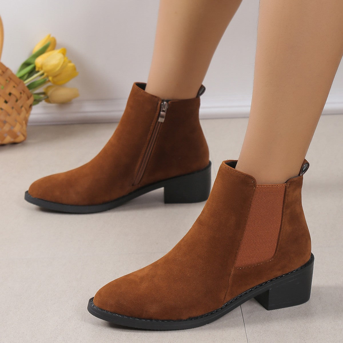 Women's Fashion Ankle Boots With Side Zipper Chunky Heel Boots Slip On Comfortable Solid Color Shoes - ARCHSHOPE