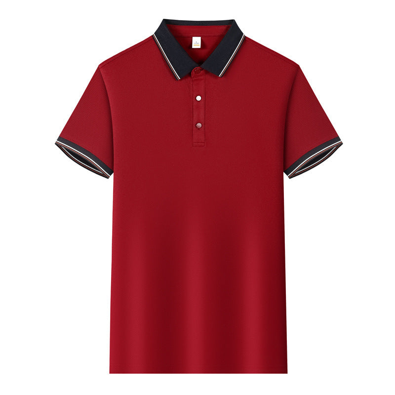 Color Stitching Turnover Neck Short-sleeved Shirt Workwear