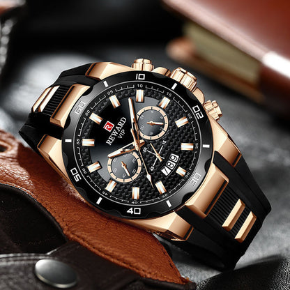 REWARD Mens Watch In Black And Gold With A Cool Design And Calendar Function - ARCHSHOPE
