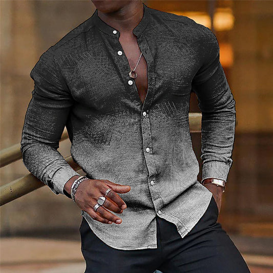 Gradient Men's Casual Long Sleeve Stand Collar Shirt - ARCHSHOPE