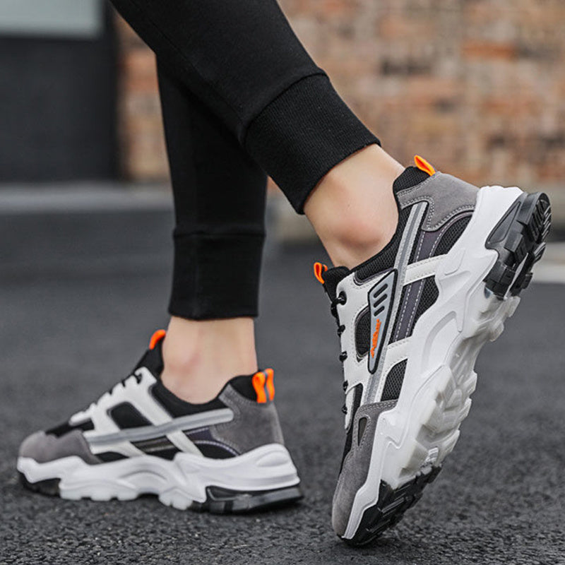 Schwarz-weiße Schnür-Sneakers für Herren, atmungsaktiv, für den Außenbereich, leichte Laufsportschuhe