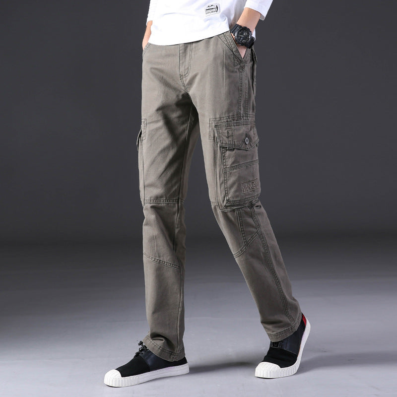 Salopette pour homme, pantalon décontracté d'extérieur, pur coton, coupe droite, ample, multi-poches