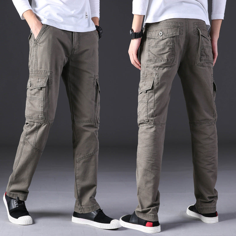 Salopette pour homme, pantalon décontracté d'extérieur, pur coton, coupe droite, ample, multi-poches