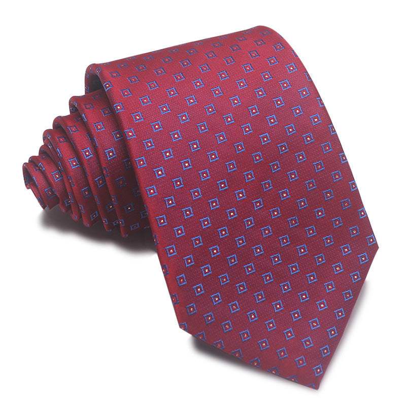 8CM Polyester Jacquard Striped Tie Men's Business Formal Red Black Blue - ARCHSHOPE
