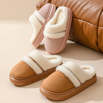 Fashion Warm Cotton Slippers For Women Leisure Thick Bottom Non-slip Plus-velvet House Shoes Winter Bedroom Floor Suede Slipper - ARCHSHOPE