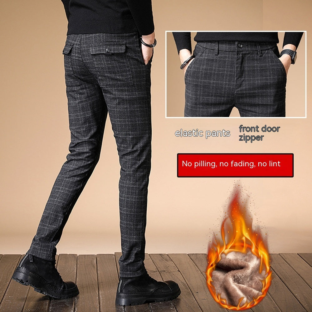 2023 Plaid, gebürstet Casual Hosen Männer Slim Fit herren Hosen Fleece-gefüttert Dicken Stil Koreanische Winter Anzug Hosen Männer Ein Stück Dropshipping