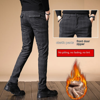 2023 Plaid, gebürstet Casual Hosen Männer Slim Fit herren Hosen Fleece-gefüttert Dicken Stil Koreanische Winter Anzug Hosen Männer Ein Stück Dropshipping