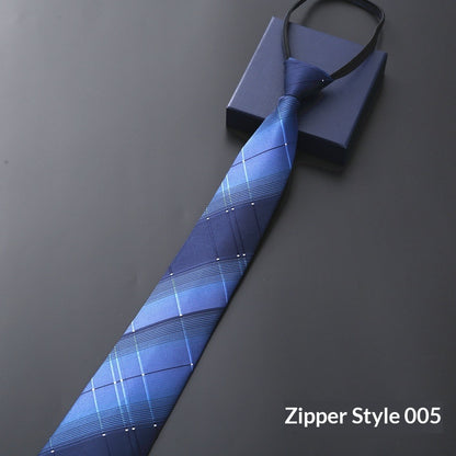 Mens Business Formal Zipper Tie With Blue Stripes - ARCHSHOPE