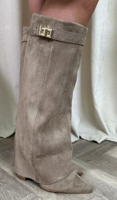Ins Pant-tube Boots Pointed Toe Chunky Heel Shoes WInter Knight Mid-calf Dress Boot For Women - ARCHSHOPE