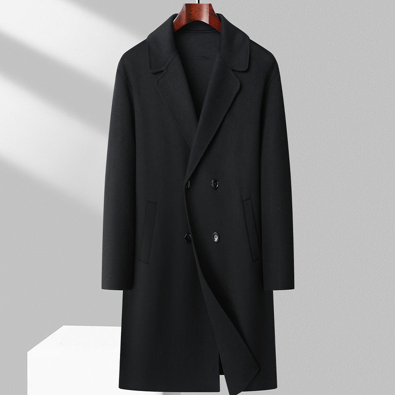 Manteau d'hiver en laine double face pour homme, mi-long, décontracté, épais
