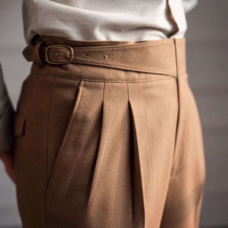 Herrenhose mit hoher Taille, gerade, lässig, britischer Retro-Stil, einfach zu kombinieren