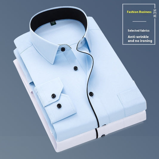 Chemise d'affaires à manches longues pour homme, couleur unie