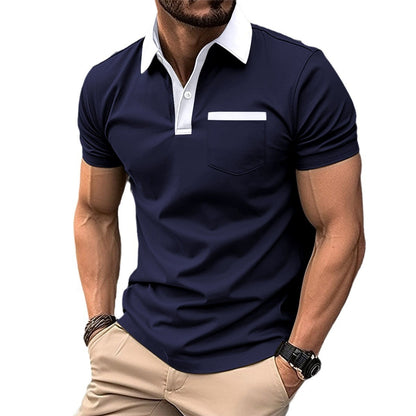 Revers Fashion Slim Pocket Kurzarm T-Shirt Poloshirt Herrenbekleidung