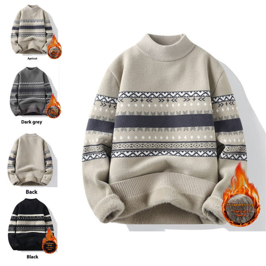 Pull en velours une pièce pour homme, col montant, tricoté, tendance, automne-hiver, décontracté, chaud, quotidien
