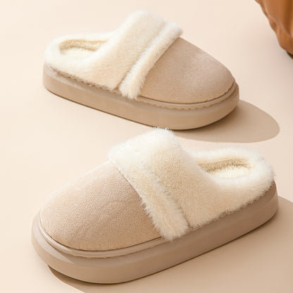 Fashion Warm Cotton Slippers For Women Leisure Thick Bottom Non-slip Plus-velvet House Shoes Winter Bedroom Floor Suede Slipper - ARCHSHOPE