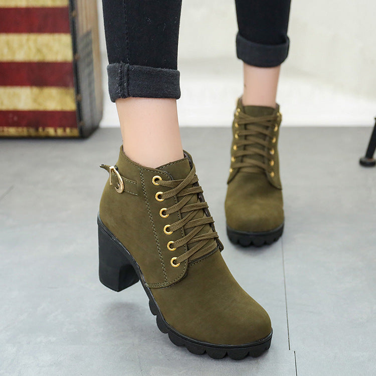 Chunky Block Heel Boots Buckle Ankle Boots Women Shoes - ARCHSHOPE