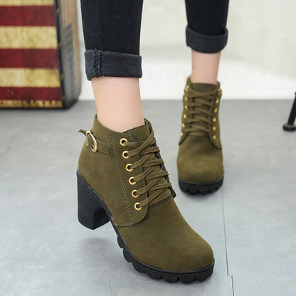 Chunky Block Heel Boots Buckle Ankle Boots Women Shoes - ARCHSHOPE
