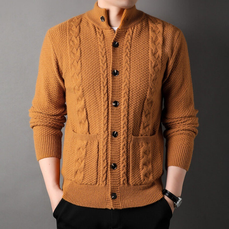 Nouveau pull à simple boutonnage avec poches, cardigan ample en jacquard tendance pour hommes