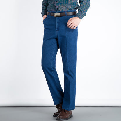 Herbst und Winter Herren Jeans Taille gerade Männer lose elastische Schritt tief in ältere Arbeit vier Hosen