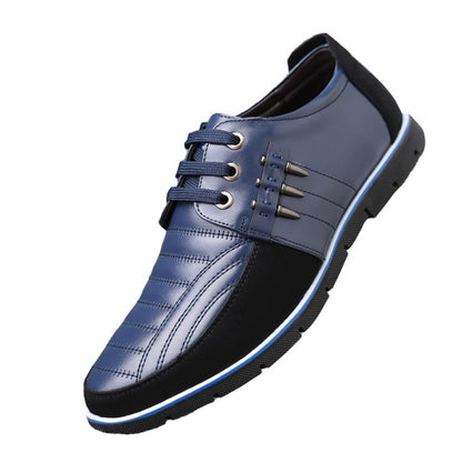 Herren Lederschuhe Koreanische Casual Lederschuhe Erste Schicht Rindsleder Dreifarbige Spitze Rundkopf Hohlkleid Jugendschuhe