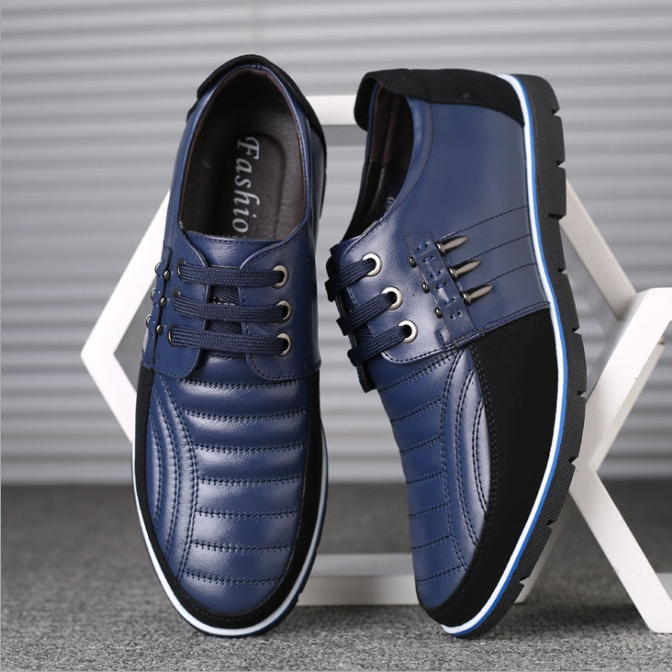 Herren Lederschuhe Koreanische Casual Lederschuhe Erste Schicht Rindsleder Dreifarbige Spitze Rundkopf Hohlkleid Jugendschuhe
