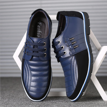 Herren Lederschuhe Koreanische Casual Lederschuhe Erste Schicht Rindsleder Dreifarbige Spitze Rundkopf Hohlkleid Jugendschuhe