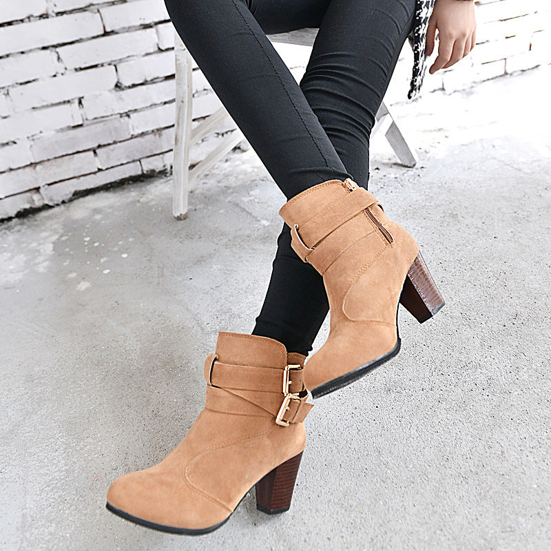 Winter Autumn Leather Casual Women High Heels Pumps Warm Ankle Boots - ARCHSHOPE