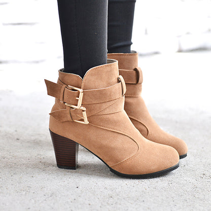 Winter Autumn Leather Casual Women High Heels Pumps Warm Ankle Boots - ARCHSHOPE