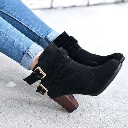 Winter Autumn Leather Casual Women High Heels Pumps Warm Ankle Boots - ARCHSHOPE