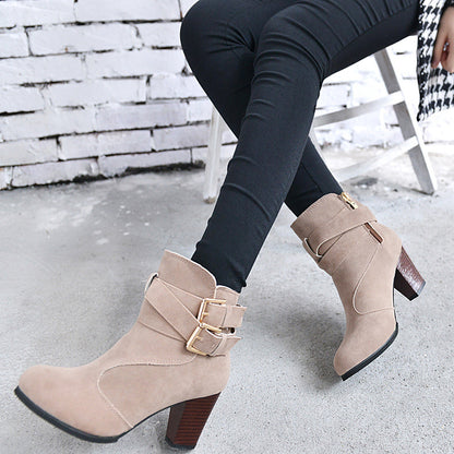 Winter Autumn Leather Casual Women High Heels Pumps Warm Ankle Boots - ARCHSHOPE