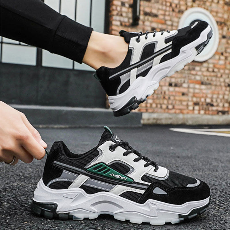 Schwarz-weiße Schnür-Sneakers für Herren, atmungsaktiv, für den Außenbereich, leichte Laufsportschuhe