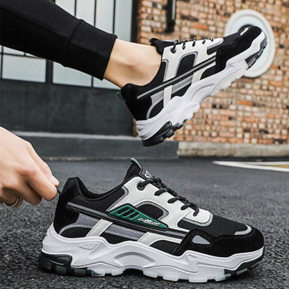Schwarz-weiße Schnür-Sneakers für Herren, atmungsaktiv, für den Außenbereich, leichte Laufsportschuhe