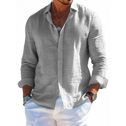 Men's Long Sleeve Shirt Casual Loose Lapel Button Top Solid Color Plus Size Blouse Clothing - ARCHSHOPE