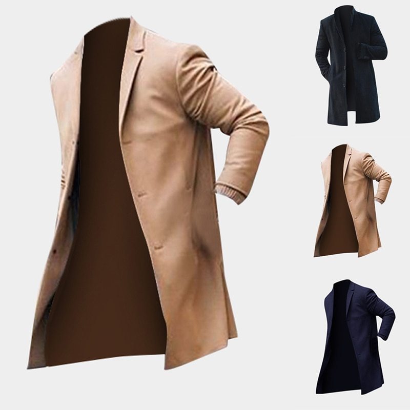 Fashion Winter Men's Trench Long Jackets Coats Overcoat Classic Jackets Solid Slim Fit Outwear Hombre Men Clothes Khaki Black - ARCHSHOPE