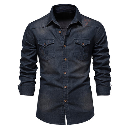 Herren Langarm Jeanshemd Casual Solid Button Slim Tops Kleidung