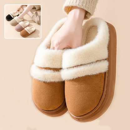 Fashion Warm Cotton Slippers For Women Leisure Thick Bottom Non-slip Plus-velvet House Shoes Winter Bedroom Floor Suede Slipper - ARCHSHOPE