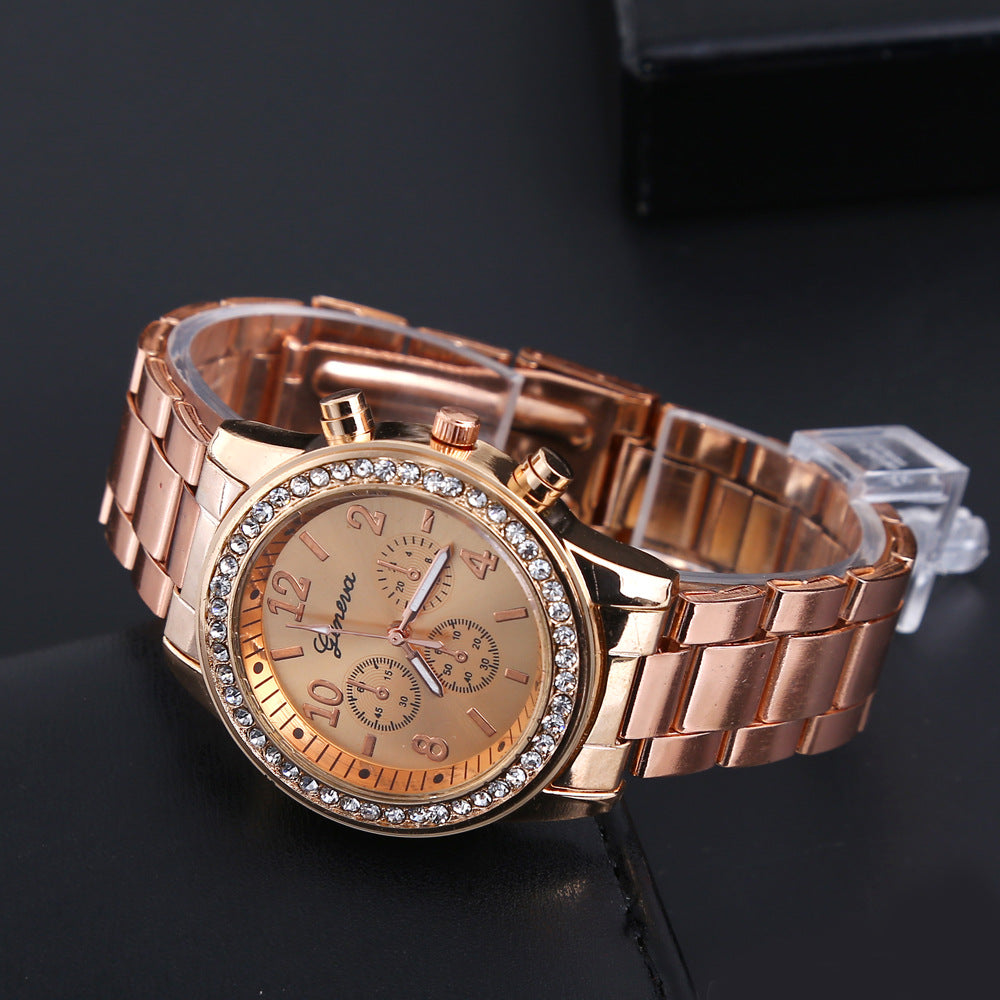 Geneva Watch Mens Diamond alloy three eye movement quartz Mens Watch Watch - ARCHSHOPE