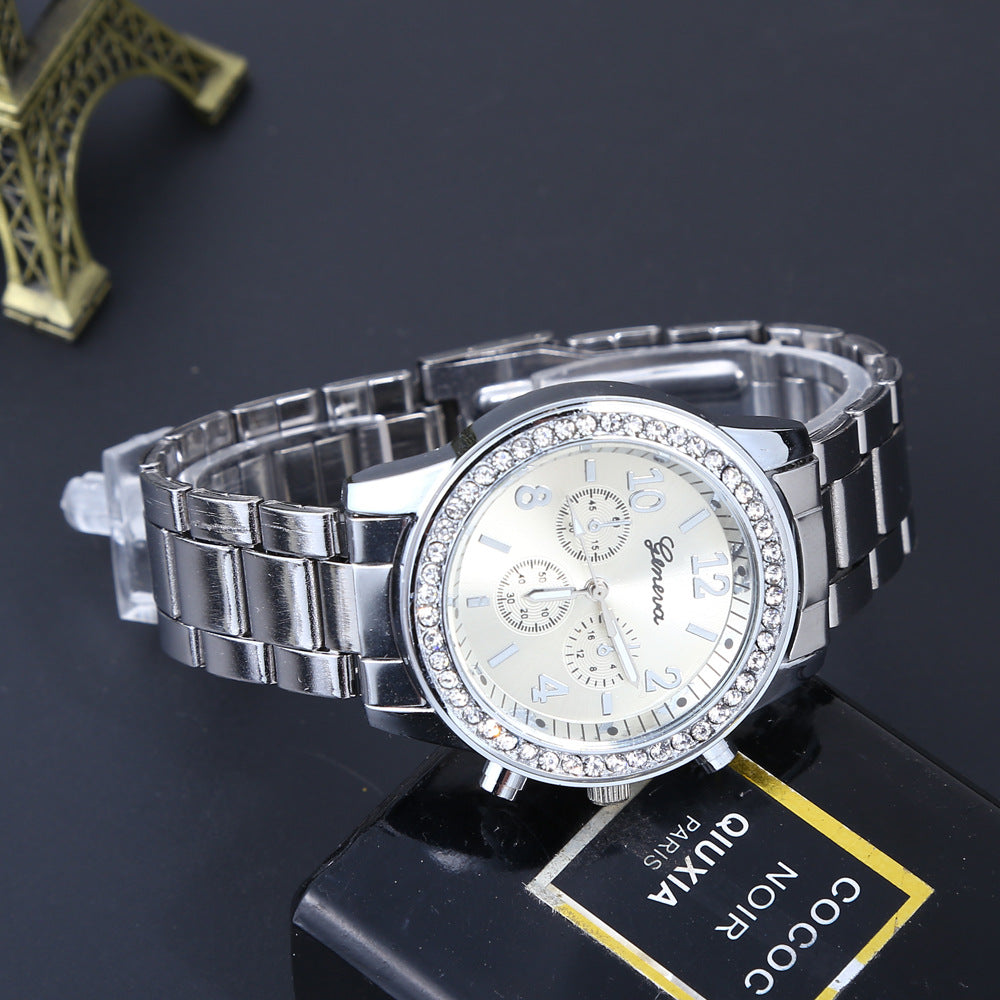 Geneva Watch Mens Diamond alloy three eye movement quartz Mens Watch Watch - ARCHSHOPE