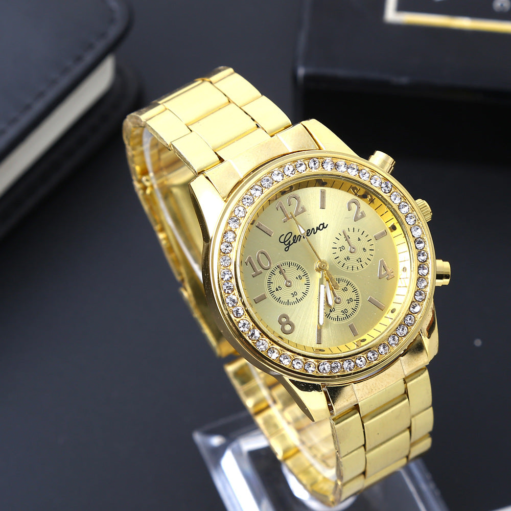 Geneva Watch Mens Diamond alloy three eye movement quartz Mens Watch Watch - ARCHSHOPE