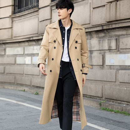 Langer britischer Trenchcoat im Slim Fit für Herren
