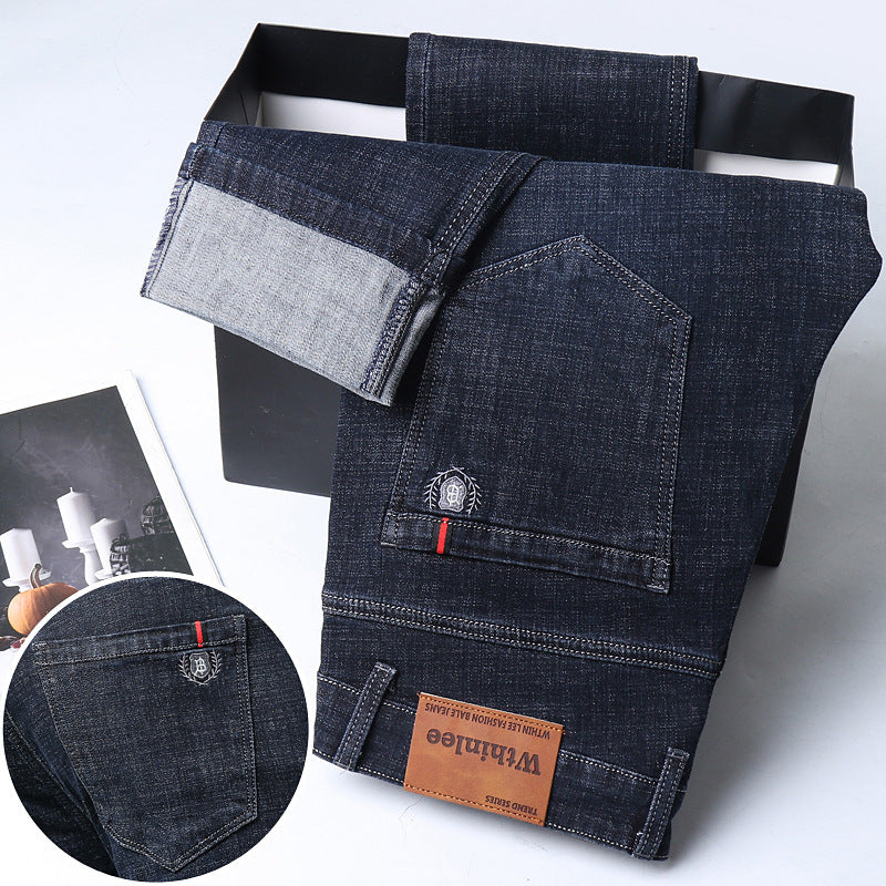 Jeans Herren Straight Loose Casual Pants Fleece-gefütterte, verdickte Herrenhose